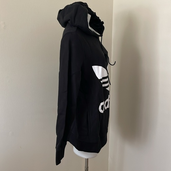 (NWT) Adidas Women’s 100% Cotton Trefoil Print Graphic Hoodie In Black, Large - Picture 14 of 17